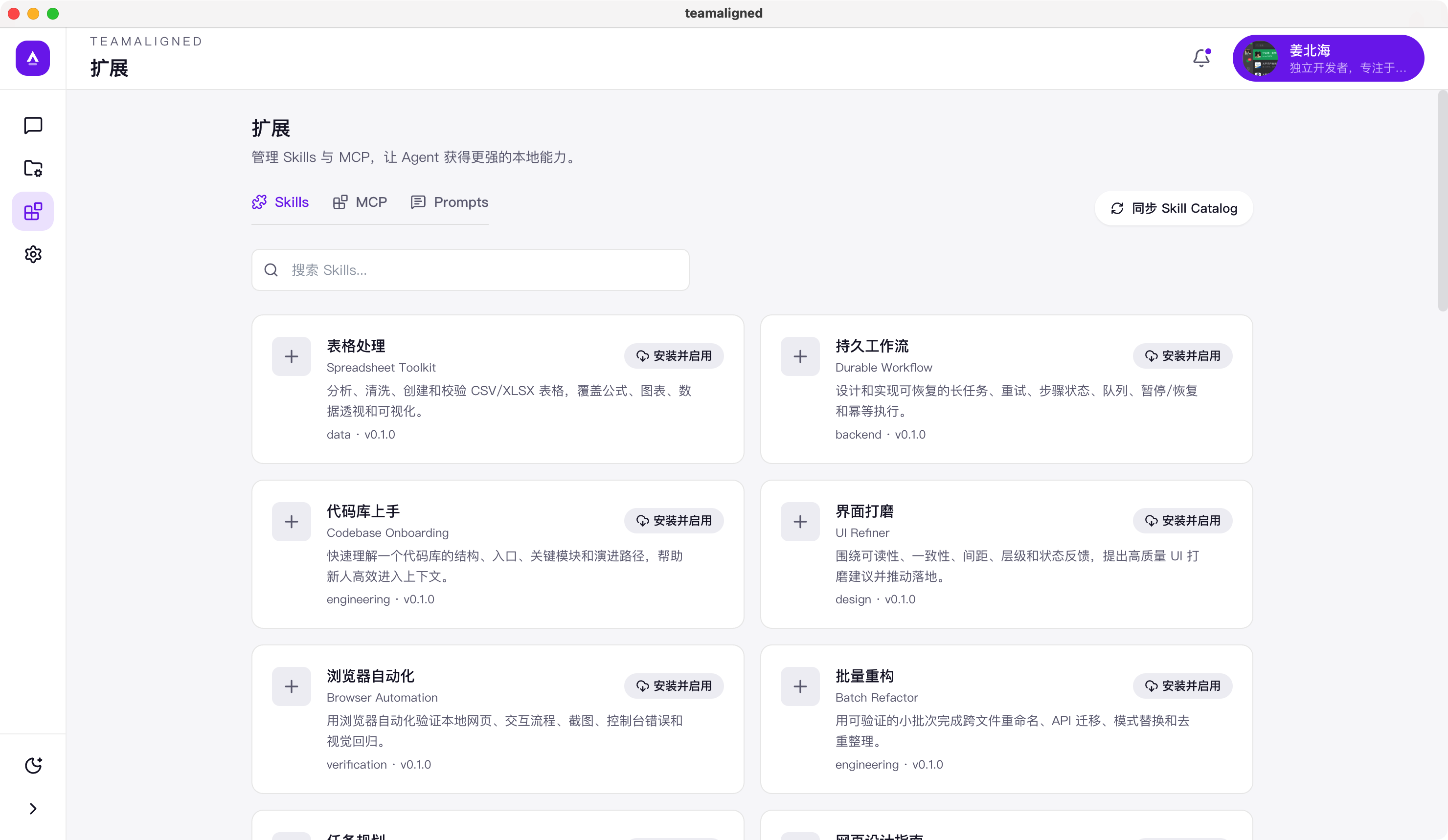 TeamAligned 中文扩展页 Skills 和 MCP